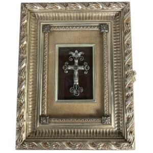 Ornate Gold Tone Cross Bible Keepsake Jewelry Trinket Box Velvet Lined
